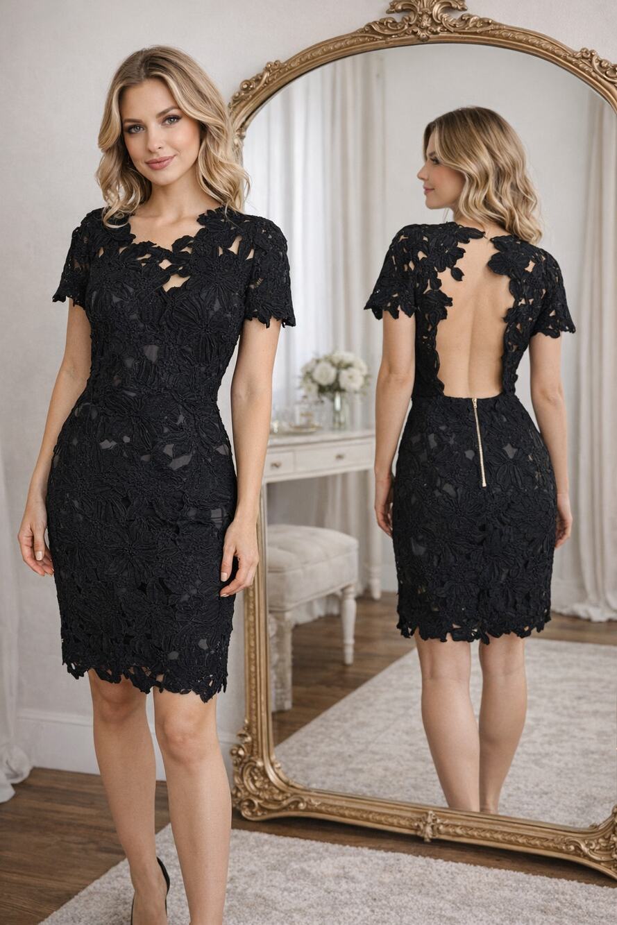 Vtg Alythea Boutique Black Lace Cut Out Dress Size Small